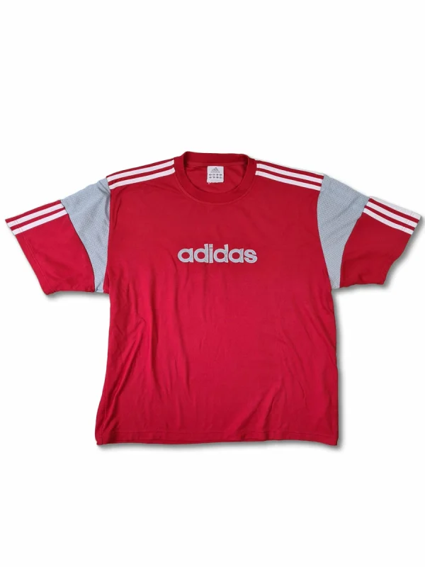 Vintage Adidas Shirt Spellout Bestickt Rot L 1