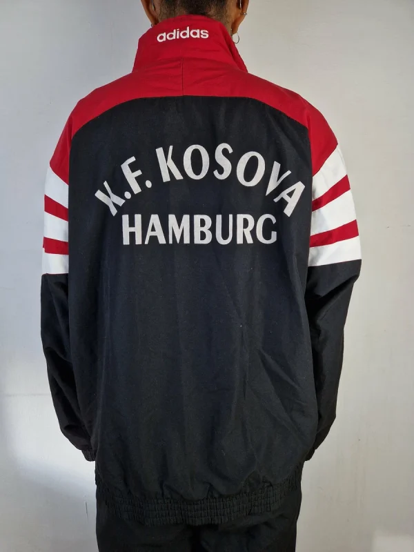 Vintage Adidas Sportanzug Blacktag Fußball K.F. Kosova Hamburg Schwarz Rot L 4