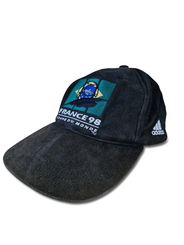 Vintage Adidas Cap Coupe Du Monde France Brazil 1998 Ausgewaschen Schwarz 1