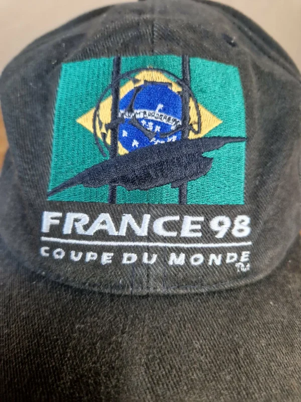Vintage Adidas Cap Coupe Du Monde France Brazil 1998 Ausgewaschen Schwarz 4