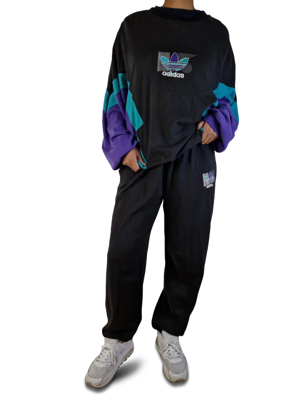 Rare! Vintage Adidas Jogginganzug Center Trefoil Bedruckt Schwarz XXL 1