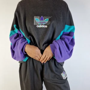 Rare! Vintage Adidas Jogginganzug Center Trefoil Bedruckt Schwarz XXL 9