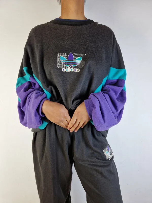 Rare! Vintage Adidas Jogginganzug Center Trefoil Bedruckt Schwarz XXL 4