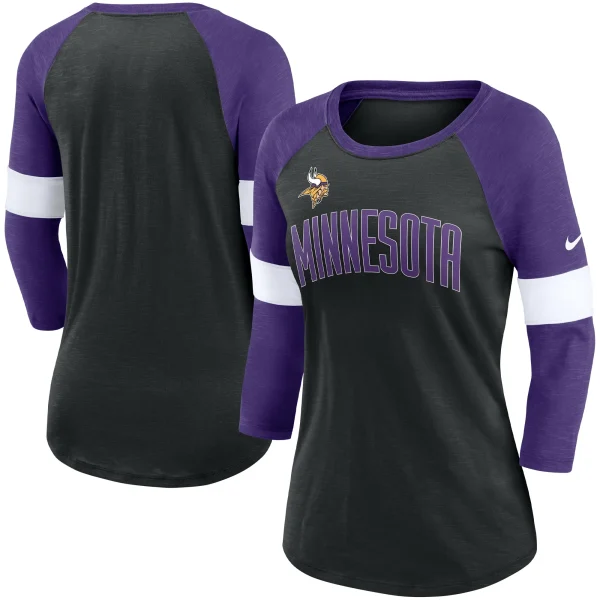 Women’s Nike Minnesota Vikings Heathered Black/Heathered Purple Football Pride Slub 3/4 Raglan Sleeve T-Shirt 1