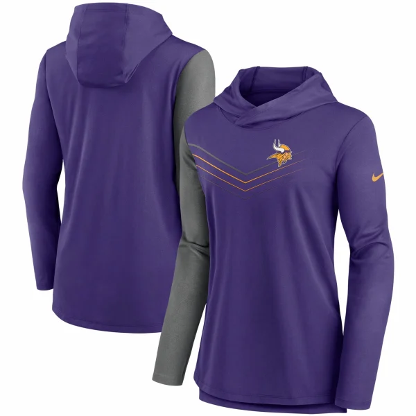 Women’s Nike Purple/Heathered Charcoal Minnesota Vikings Chevron Hoodie Performance Long Sleeve T-Shirt 1