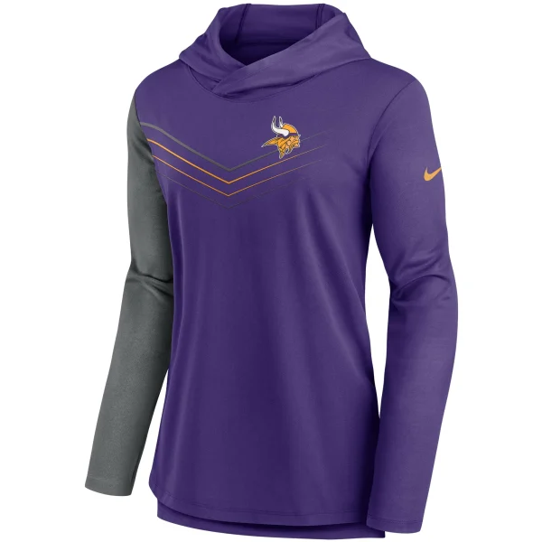 Women’s Nike Purple/Heathered Charcoal Minnesota Vikings Chevron Hoodie Performance Long Sleeve T-Shirt 3