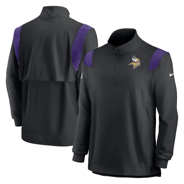 Men’s Nike Black Minnesota Vikings Sideline Coach Chevron Lockup Quarter-Zip Long Sleeve Top 1