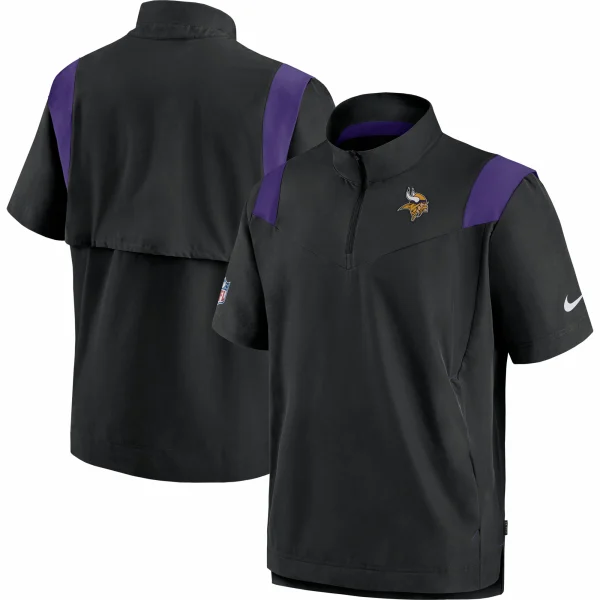 Men’s Nike Black Minnesota Vikings Sideline Coaches Short Sleeve Quarter-Zip Jacket 1
