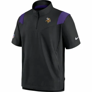 Men’s Nike Black Minnesota Vikings Sideline Coaches Short Sleeve Quarter-Zip Jacket 7