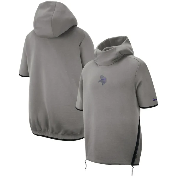 Men’s Nike Gray Minnesota Vikings 2019 Sideline Repel Short Sleeve Pullover Hoodie 1