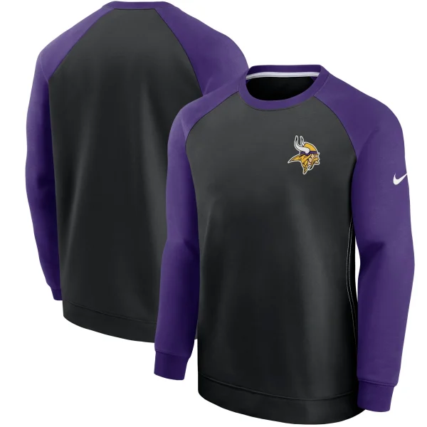 Men’s Nike Black/Purple Minnesota Vikings Historic Raglan Crew Performance Sweater 1
