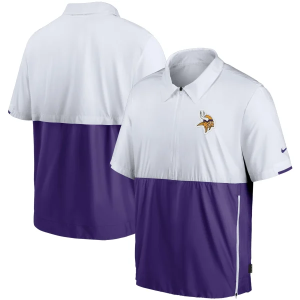 Men’s Nike White/Purple Minnesota Vikings Sideline Coaches Half-Zip Short Sleeve Jacket 1
