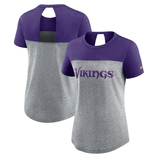 Women’s Nike Heathered Charcoal/Purple Minnesota Vikings Wordmark Keyhole Fashion Tri-Blend T-Shirt 1