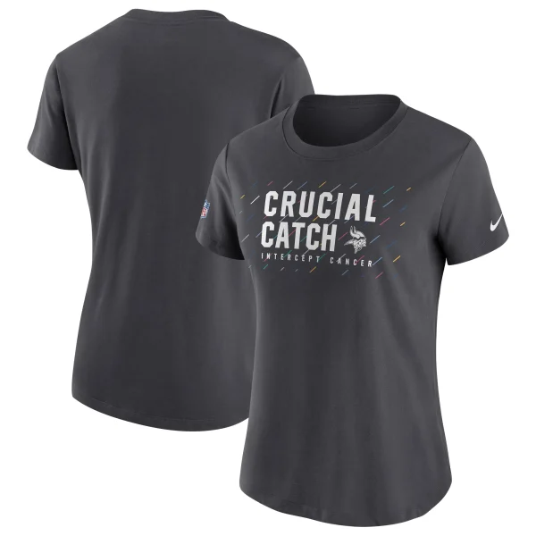 Women’s Nike Anthracite Minnesota Vikings 2021 NFL Crucial Catch Performance T-Shirt 1