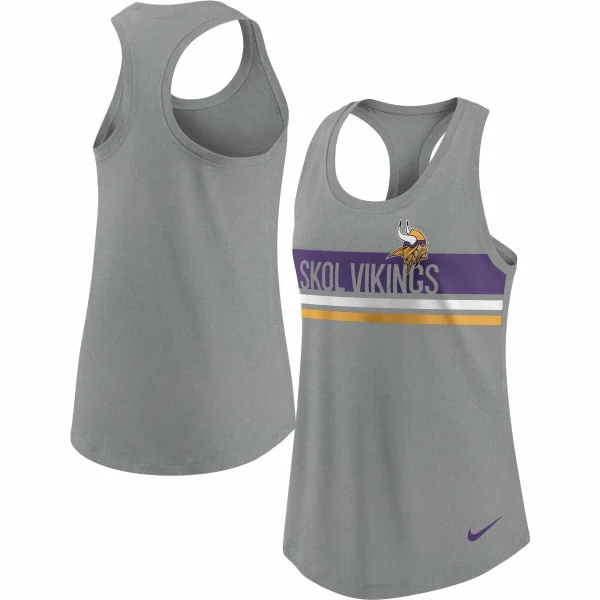 Women’s Nike Heathered Charcoal Minnesota Vikings Scoop Neck Racerback Performance Tank Top 1