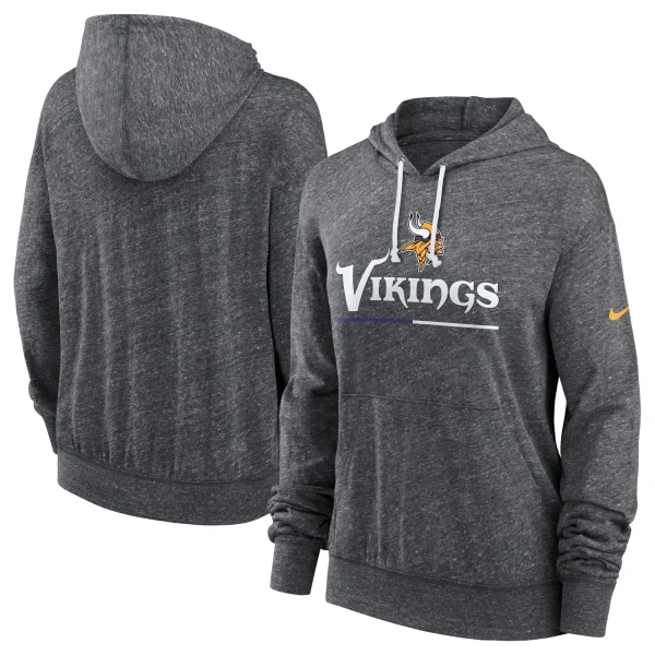 Women’s Nike Heathered Charcoal Minnesota Vikings Team Spirit Gym Vintage Pullover Hoodie 1