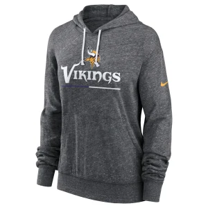 Women’s Nike Heathered Charcoal Minnesota Vikings Team Spirit Gym Vintage Pullover Hoodie 7