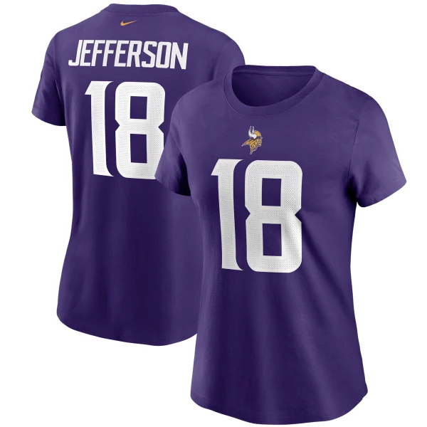 Women’s Nike Justin Jefferson Purple Minnesota Vikings Name & Number T-Shirt 1