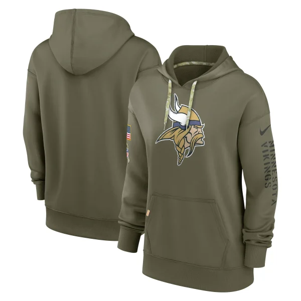 Women’s Nike Olive Minnesota Vikings 2022 Salute To Service Performance Pullover Hoodie 1