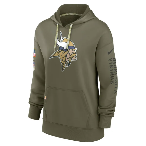 Women’s Nike Olive Minnesota Vikings 2022 Salute To Service Performance Pullover Hoodie 3