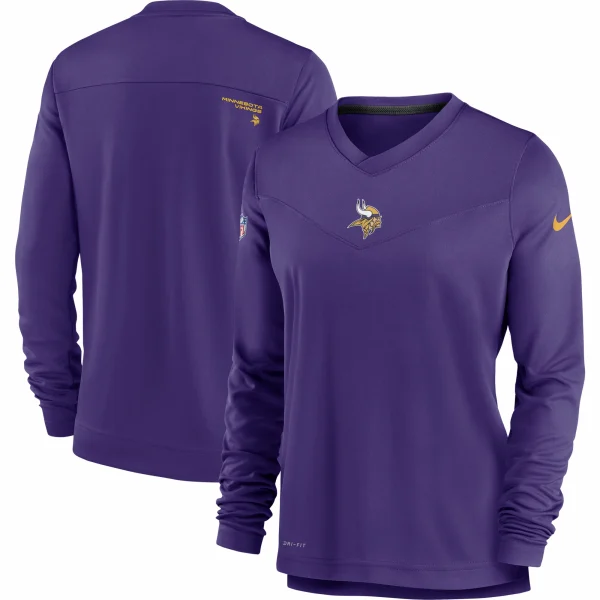 Women’s Nike Purple Minnesota Vikings Top Coach Performance V-Neck Long Sleeve T-Shirt 1