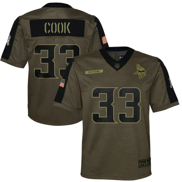 Youth Nike Dalvin Cook Olive Minnesota Vikings 2021 Salute To Service Game Jersey 1